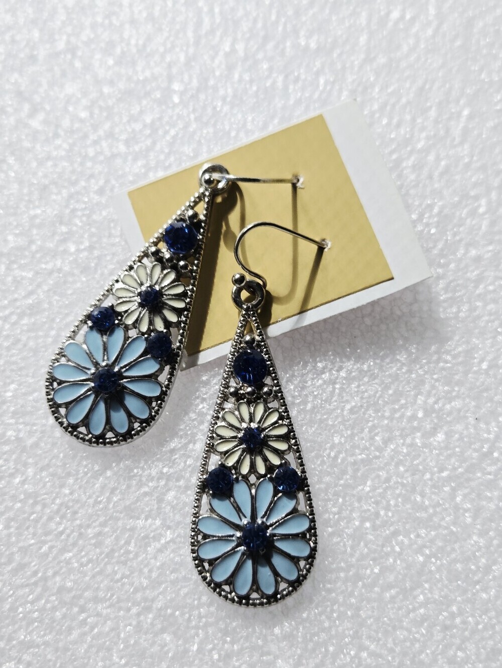 Blue and Pale Yellow Floral Teardrop Earrings - Picture 14 of 16